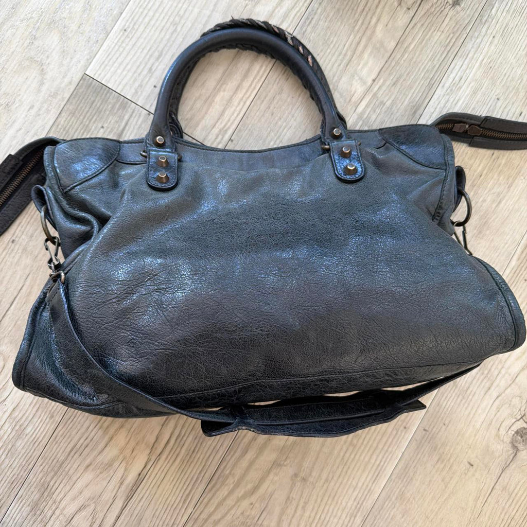 Dark Grey Leather City Bag