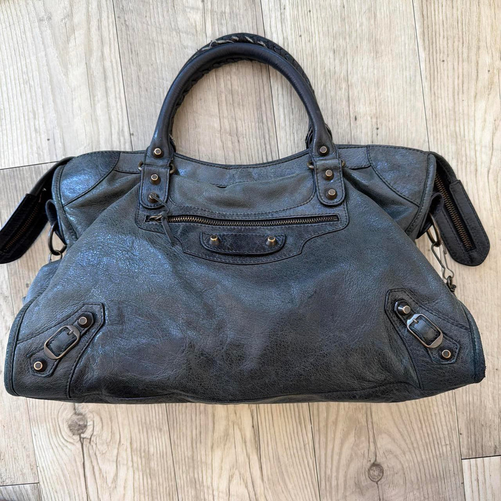 Dark Grey Leather City Bag