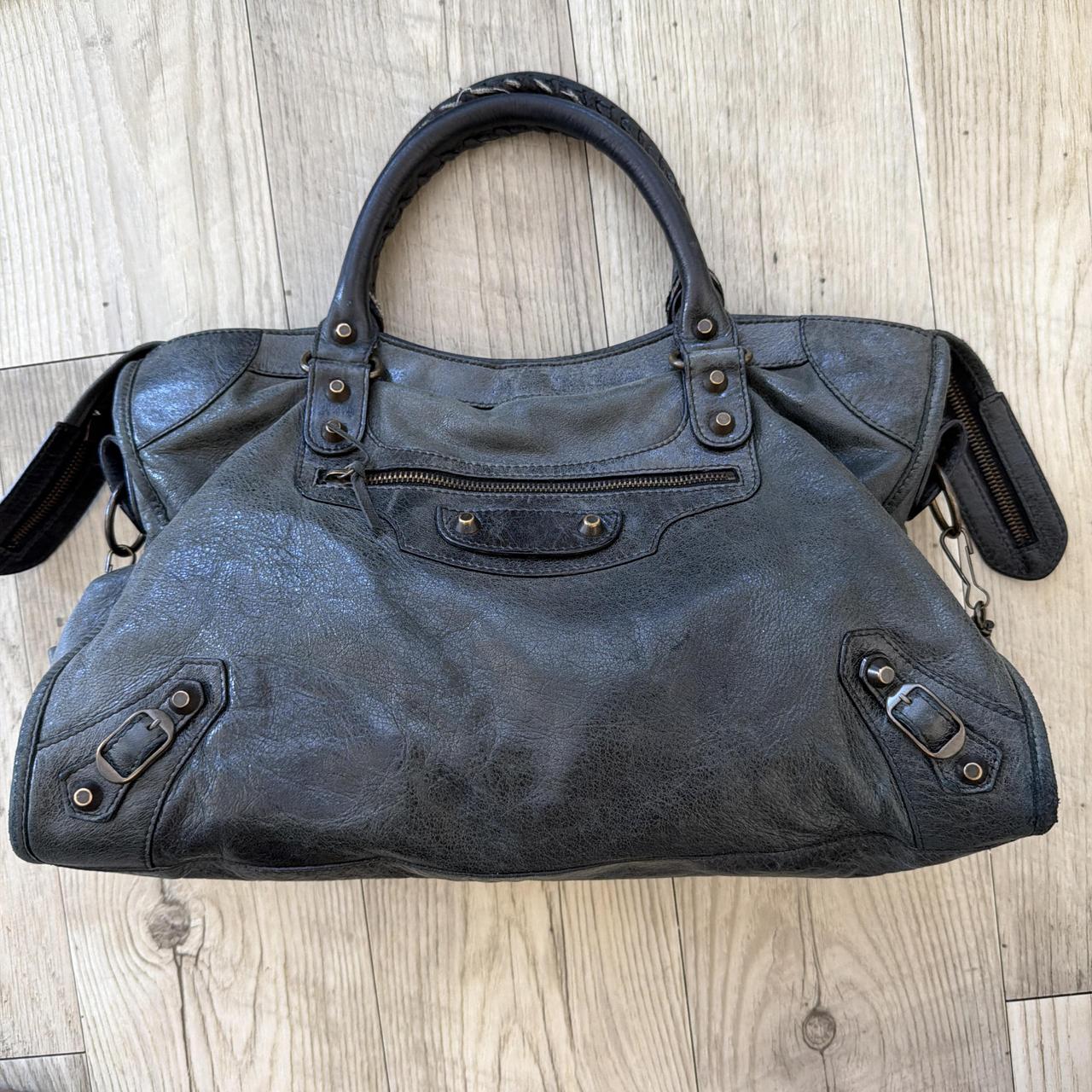 Dark Grey Leather City Bag