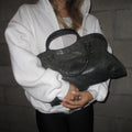 Dark Grey Leather City Bag