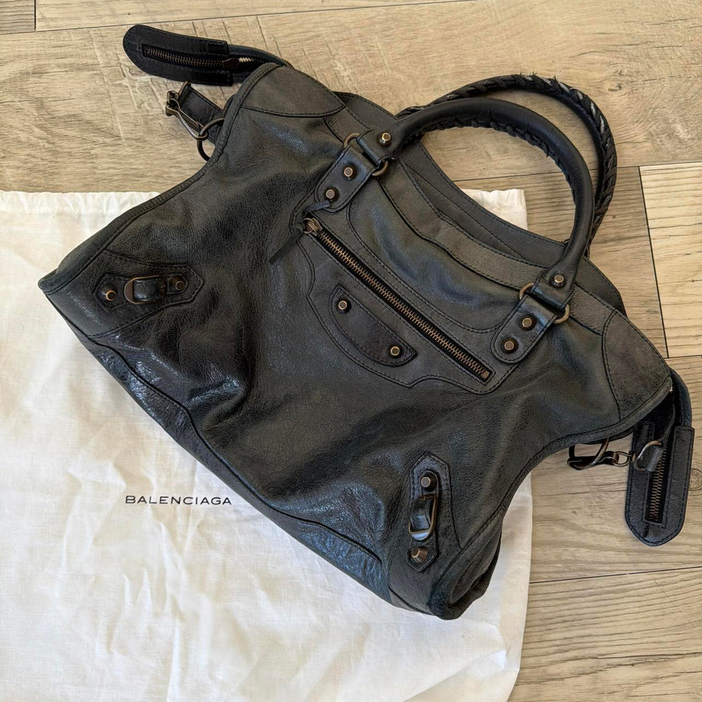 Dark Grey Leather City Bag
