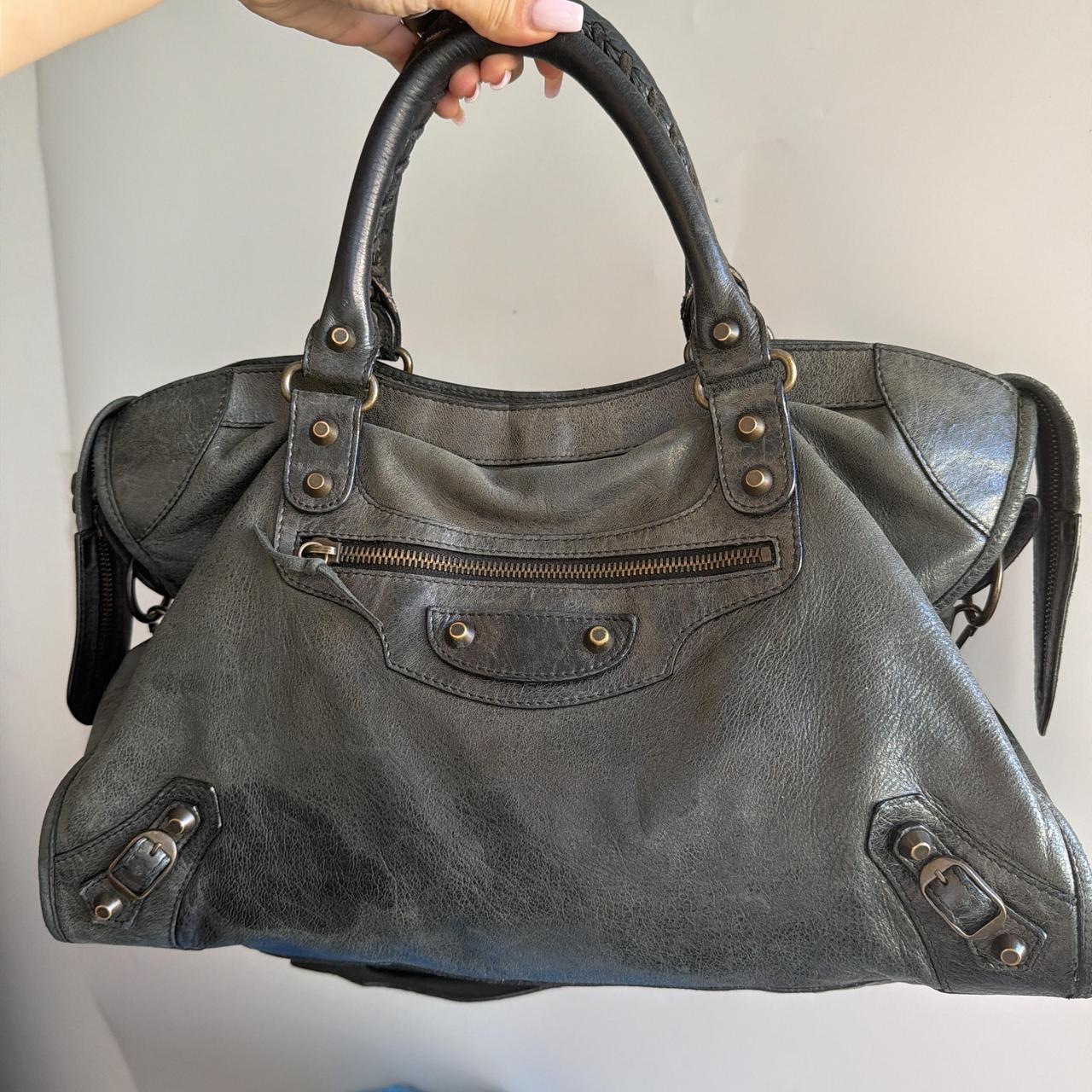 Dark Grey Leather City Bag